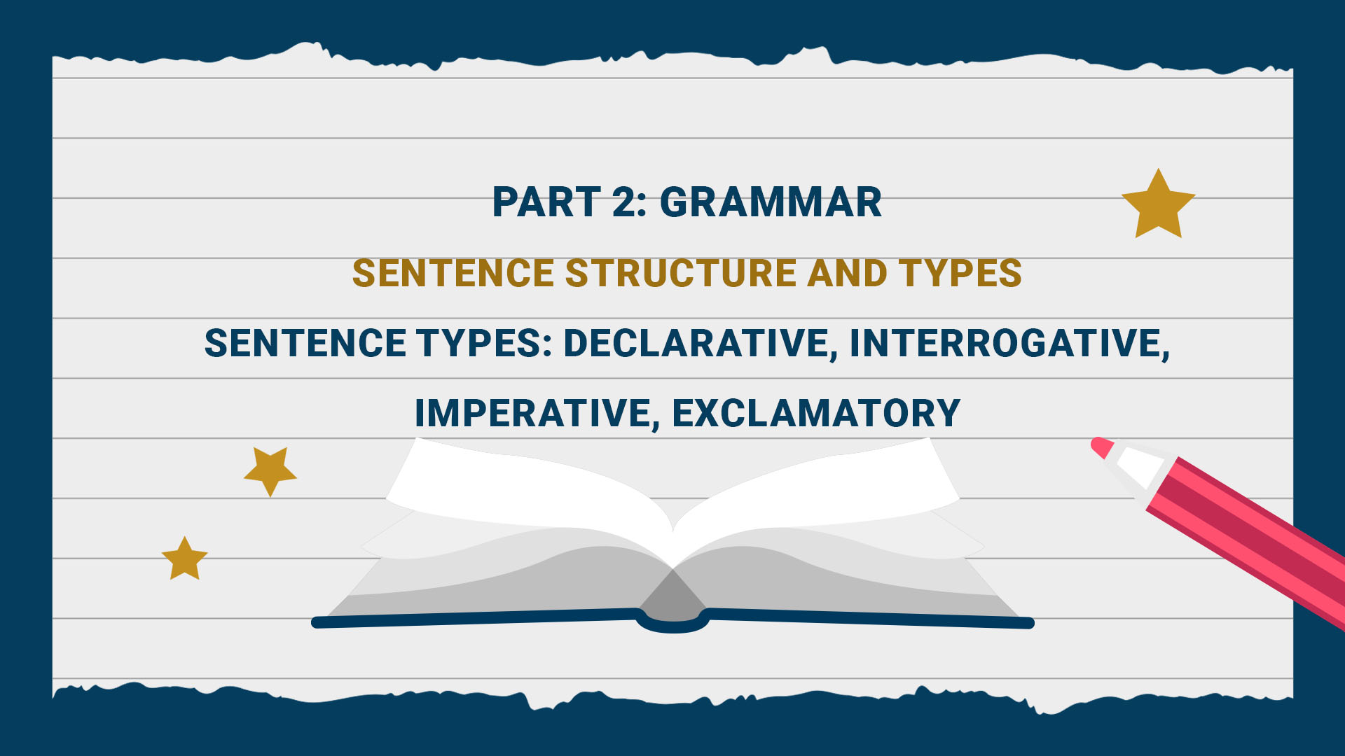Part 2: Grammar - Sentence Structure and Types - Sentence types: Declarative, interrogative, imperative, exclamatory